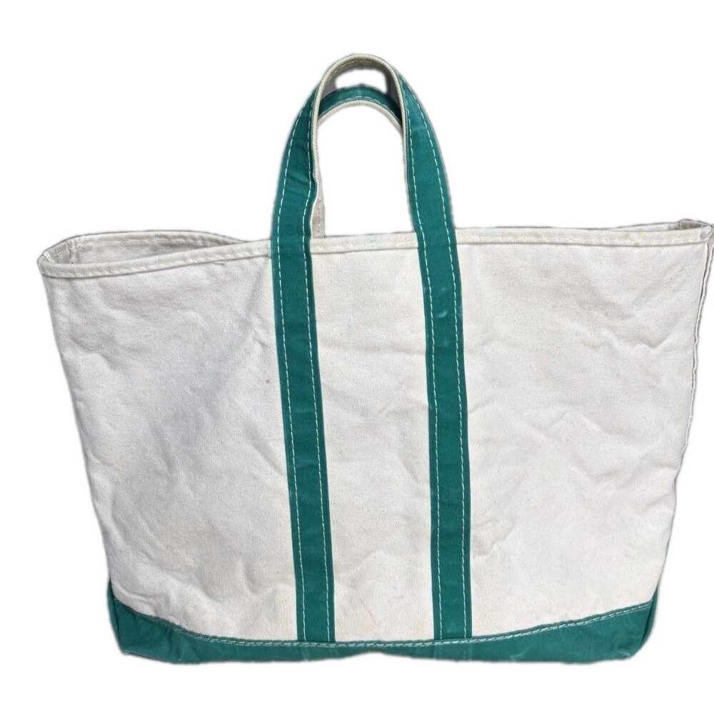 RARE Vintage LL Bean Boat and Tote Large Green Crinkle Sawtooth Tag Made In USA